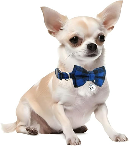 2-Pack Plaid Cat Collar with Bell and Bow, Breakaway Kitten Collar with Bell, Bowtie Puppy Collars for XXS Xs Small Little Pet Tiny Dogs, Pink+Orange