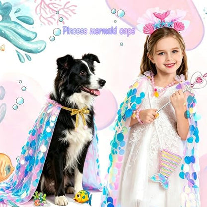 Mermaid Pet Cape Halloween Costumes for Large Dogs Holiday Outfit - Image 2