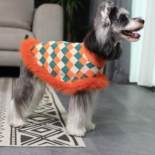 Dog Sweater Cloak, Pearl Cotton Bouclé Yarn Puppy Sweater, Cold Weather Coat Knitwear for Small Dogs, Classic Turtleneck Thick Dog Clothes with Thick Fluff DS-DP03L - Image 5