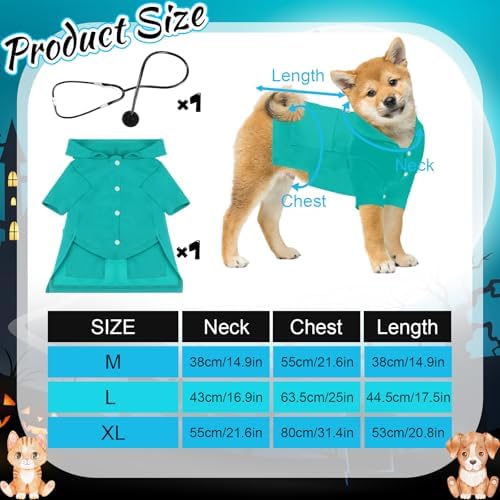 Dog Doctor Costume Cat Surgeon Nurse Costumes with Stethoscope, Green, L - Image 2
