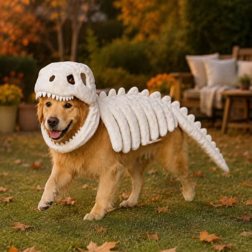 Dog Dinosaur Costume, Soft Plush Halloween Pet Cosplay Costume, Cute Dino Dress Up Apparel for Medium & Large Dogs Cats, Funny Outfit for Holiday Party - Image 6