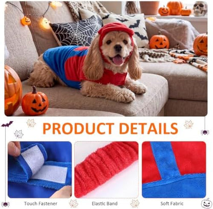 Dansydaisy Dog Halloween Costume Set Funny Red Overalls Outfit with Hat Retro Buddy Themed Dog Clothes for Cosplay Party(Large) - Image 3