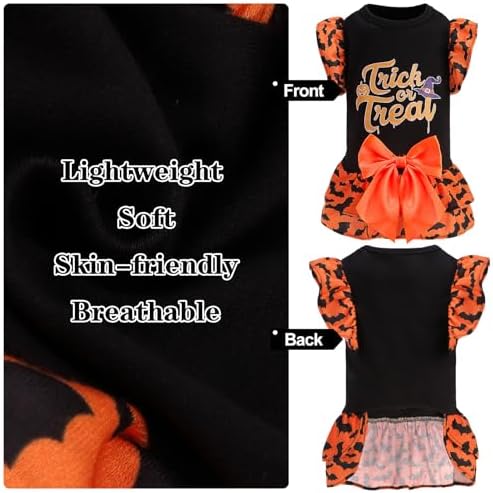 EXPAWLORER Dog Halloween Dress for Small Dogs,Puppy Costumes Pet Clothes Holiday Girl Dogs Shirt with Halloween Pattern,Party Dog Vest Dresses Cat Apparel Sweater Warm Skirt - Image 3