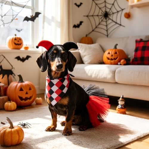 SCENEREAL Small Dog Halloween Costume, Clown Dog Bandana Headband Dress Set - Image 5