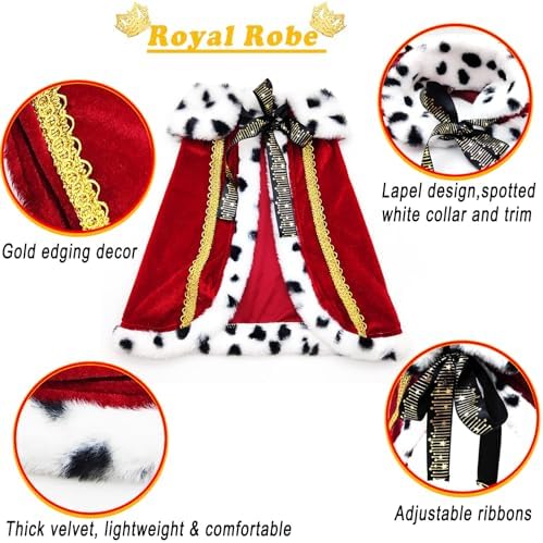 ​Pet Cloak ​King Dog Cape Robe Cute Halloween Christmas Cat Costume Queen Clothes Lux Fur Royal Cape Prince Princess Outfit Birthday Dress Small Large Dog Halloween Costume (Crimson, Small) - Image 6