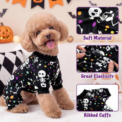 XPUDAC Dog Halloween Pajamas for Small Medium Dogs Skull Costume Soft Puppy Clothes Pet Outfit cat Jumpsuits, X-Small - Image 2