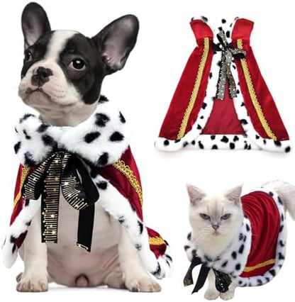 ​Pet Cloak ​King Dog Cape Robe Cute Halloween Christmas Cat Costume Queen Clothes Lux Fur Royal Cape Prince Princess Outfit Birthday Dress Small Large Dog Halloween Costume (Crimson, Small) by Midufrry