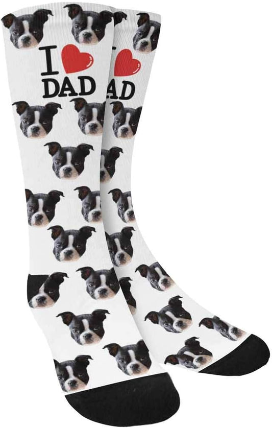 Custom Face Socks, Personalized Dog Lover Pet Photo Picture on Socks Unisex Athletic Crew Socks for Men Women