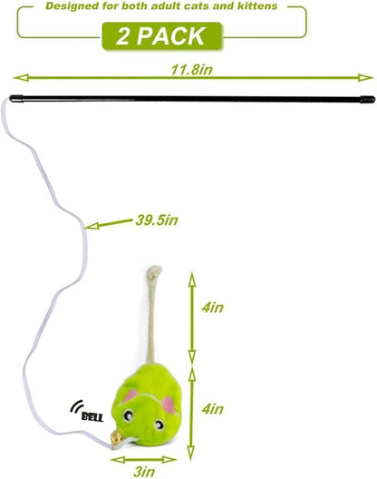 Interactive Cat Toy Wand with Catnip Mouse, Cat Teaser Wand Rainbow String for Bored Indoor Adult Cats and Kittens (2 Pack Mouse)