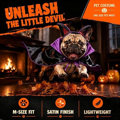 Halloween Pet Devil Costume Set for Dogs & Cats, Vampire Cape with Devil Horn Headband, Adjustable Pet Halloween Costume for Halloween Party, Photo Props (Black & Purple M) - Image 5