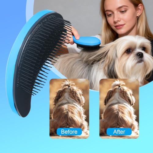 Small Dog Brush, Skin-friendly Soft Bristles (Blue) - Image 5