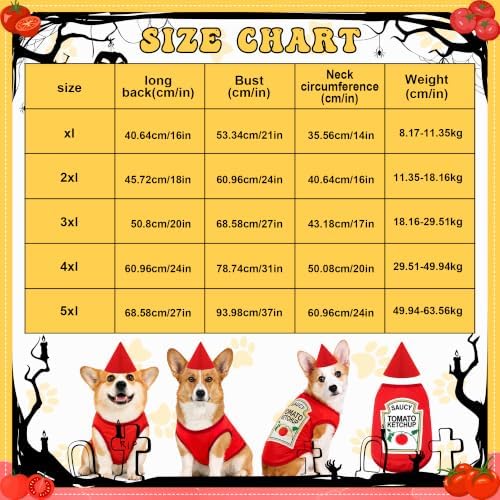 2 Pcs Halloween Dog Costume Set 4XL Tomato Ketchup Themed Pet Outfit with Matching Cone Hat Sleeveless Printed Tank Top for Medium Large Dogs Holiday Party Dress Up - Image 2