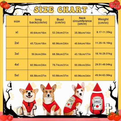 2 Pcs Halloween Dog Costume Set 4XL Tomato Ketchup Themed Pet Outfit with Matching Cone Hat Sleeveless Printed Tank Top for Medium Large Dogs Holiday Party Dress Up - Image 2