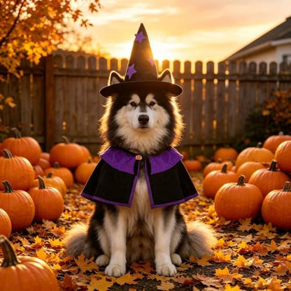 Pet Witch Costume, Purple Witch Cloak for Dogs & Cats, Adjustable Halloween Cape for Small & Large Pets, Spooky Party Dress-Up for Golden Retriever, Labrador, Cat, Husky & More - Image 2