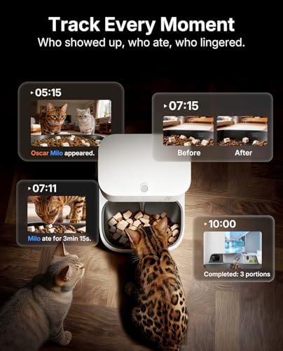 PETKIT Automatic Cat Feeder with Camera, Upgraded Multi-Cat Recognition, Night Vision,2.4G&5G WiFi Dog Feeder with Freshness Lock,5L Timed Dual Hopper Food Dispenser with Low Food Sensor