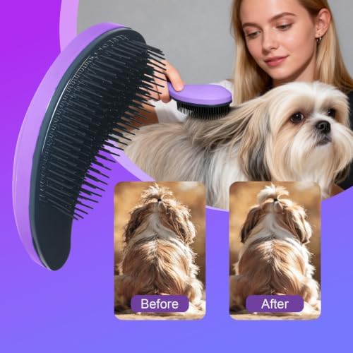 Small Dog Brush, Skin-friendly Soft Bristles (Purple) - Image 5