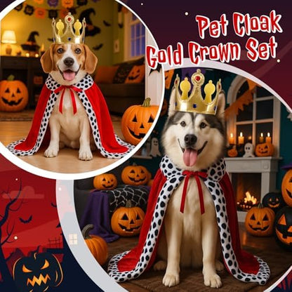 Talltalk 2 Pcs Dog King Costume Halloween Pet Crown and Velvet Cape, Small - Image 4