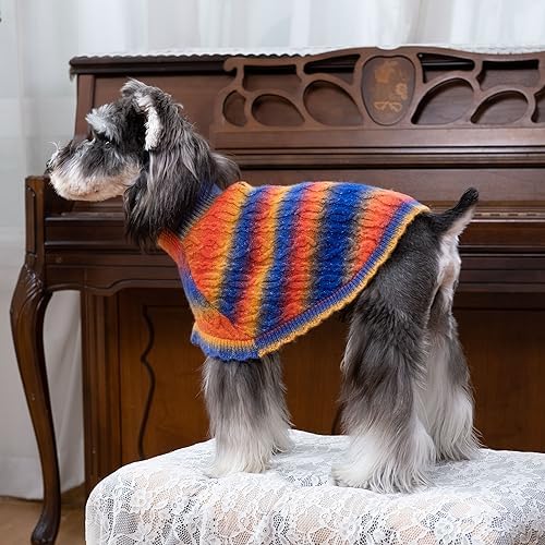 Rainbow Mohair Dog Sweater Cloak, Cold Weather Coat Dog Jacket for Small Dogs, Classic Turtleneck Thick Puppy Clothes with Leash Hole DS94XL - Image 4