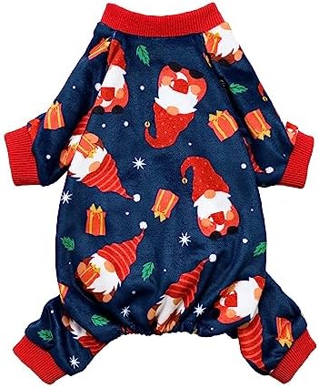 Fitwarm Gnome Dog Christmas Pajamas, Dog Winter Clothes for Small Dogs Girl, Lightweight Velvet Pet Jumpsuit, Cat Outfit, Black, Red, XXL by Fitwarm