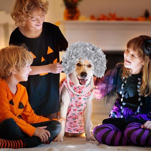 4Pcs Halloween Old Lady Costume Dog Grandma Outfit, Pink Ditsy Floral, 2 XL - Image 6