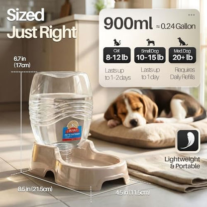 Flexzion Gravity Pet Water Dispenser for Cats & Small Dogs, 1/4 Gal, Beige