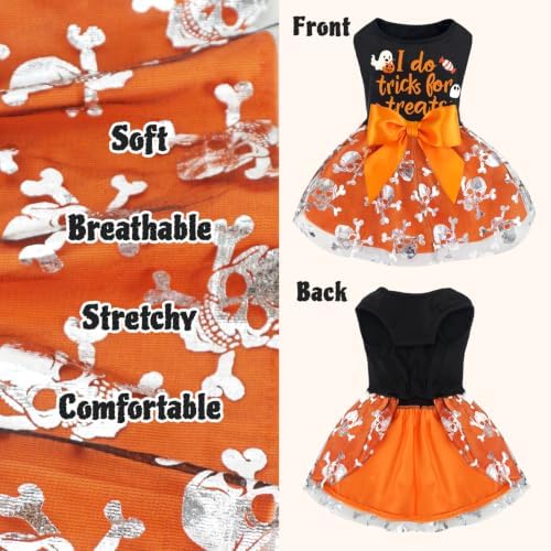 XPUDAC Halloween Dog Dress Costumes for Small Dogs Girl Tulle Dress Dog Clothes Skull Holiday Pet Costume Cat Outfits, Orange-Large - Image 5