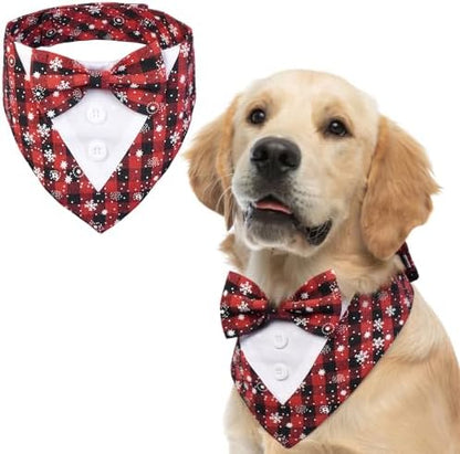 FUAMEY Dog Tuxedo Christmas for Large Dogs Snowflake Bandanas with Bow Tie by FUAMEY