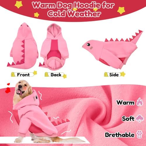 Lelepet Dog Dinosaur Costume Large Dog Halloween Costume Warm Fleece Hoodie - Image 3