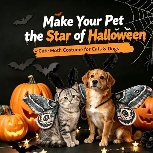Dog Cat Moth Wings Halloween Costume with Feather Headband (Beige) - Image 5