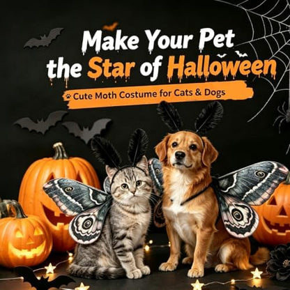Dog Cat Moth Wings Halloween Costume with Feather Headband (Beige) - Image 5