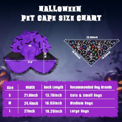 Dog Halloween Costumes with Black Bandana, Dog Vampire Cloak Cape(Purple,S) - Image 3
