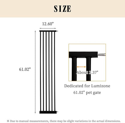 Lumizone Extra Tall Cat Gate Extension Kit 61.02" High Pressure Mounted 12.6" Extra Wide 1.37" Gap No Drilling Tall Pet Gate for Dogs (Black, 61.02" H x 12.60" W, Extension)