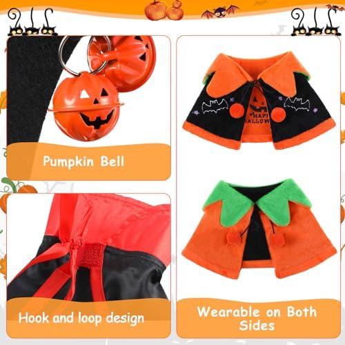 4 Pcs Pet Cat Halloween Costume Dog Vampire Cloak Reversible Cute Cat Pumpkin Cape Bat Wings with Bells for Pet Dog Cat Cosplay Holiday Halloween Party Decor (Black, Red, Orange, Solid Pattern) - Image 2