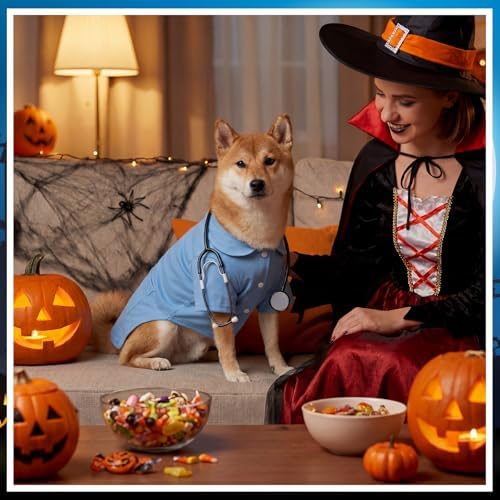 Dog Doctor Costume Cat Surgeon Nurse Costumes with Stethoscope, Blue, L - Image 4