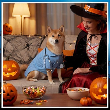Dog Doctor Costume Cat Surgeon Nurse Costumes with Stethoscope, Blue, L - Image 4