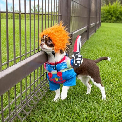 Legendary Killer Doll Pet Halloween Costume, Wig and Toy Knife - Small to Medium-Large Breed Funny Clothes Outfit Apparel (Small) - Image 7