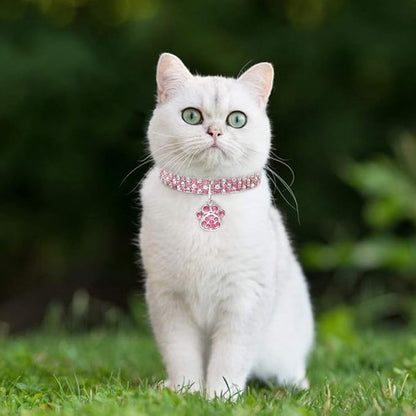 Pet Collar with Diamonds, Adjustable Crystal Diamond Elastic Heart Claw Pendant Wedding cat and Dog Small pet Necklace Jewelry