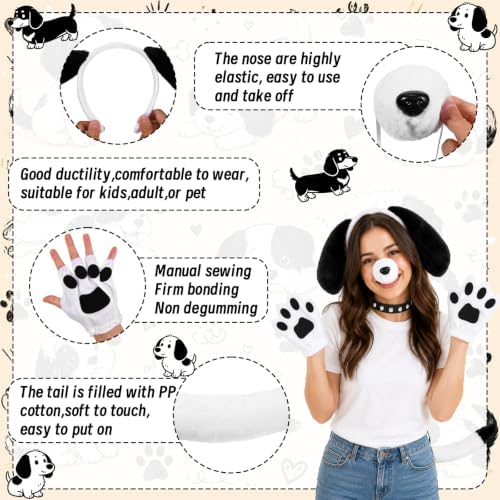 5Pcs Puppy Dog Costume Accessories Set Including Dog Ears Headband Nose Tail Gloves for Halloween Cosplay Party Supplies - Image 4