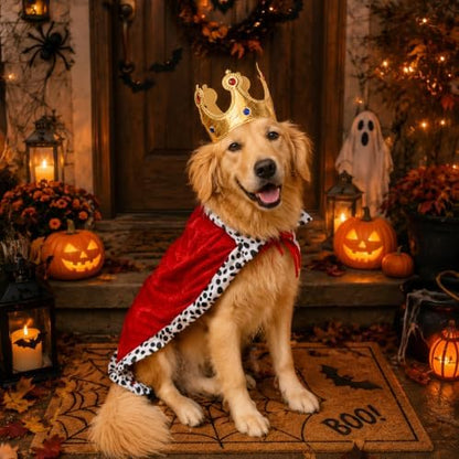 Dog Halloween Costumes for Large Dogs,Funny Dog Costume King Crown Cape(L) - Image 3