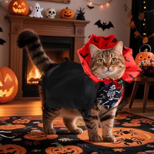 Dog Halloween Costumes with Black Bandana, Dog Vampire Cloak Cape(Red,M) - Image 5