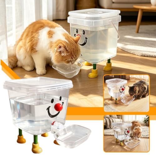Dog and Cat Water Feeder Pumpless PP Plastic Drink Bowl Dust Cover Feeder Clear Tank Automatic Refill Convenient Novelty Style Indoor，Yellow + Red
