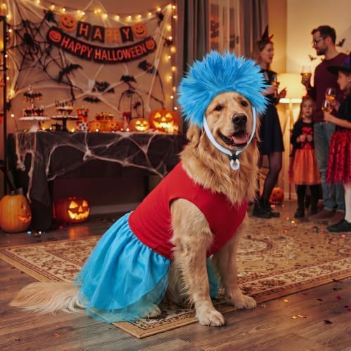 Gilprop 2 Pcs Halloween Dog Costume with Blue Wig for Dog Tutu Dress, XL - Image 4