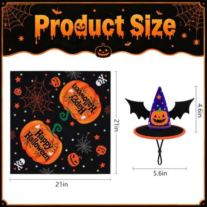 2 Pcs Halloween Pet Hat Bandana Set, Witch Pumpkin Costumes for Dogs - Image 2