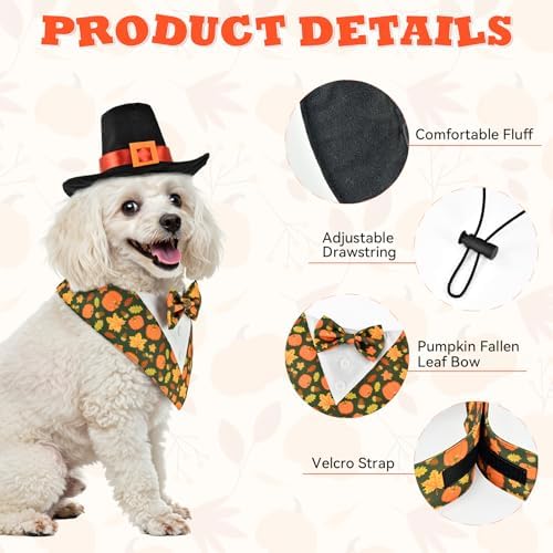 Thanksgiving Day Dog Adjustable Tuxedo with Black Pilgrim Hat Thanksgiving Day Puppy Costume Set Fall Thanksgiving Themed Outfits for Cats Puppy Dog M - Image 5