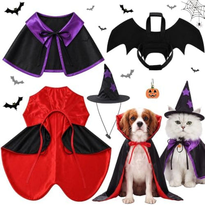 3 Sets Halloween Cat Dog Costume Vampire Cloak Witch Outfit Bat Wing, Small by Janmercy