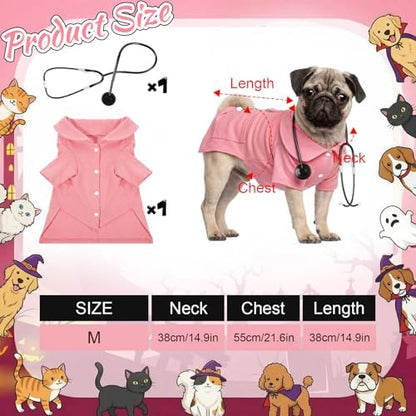 Dog Doctor Costume Cat Surgeon Nurse Costumes with Stethoscope, Pink, M - Image 2
