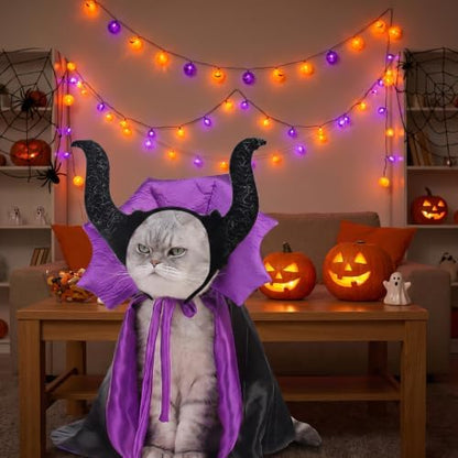 2 Pcs Dog Halloween Costume Set Cat Witch Vampire Cape Devil Horns Hat Holiday Clothes for Cat Puppy Halloween Party Pet Outfits (Purple) M - Image 5