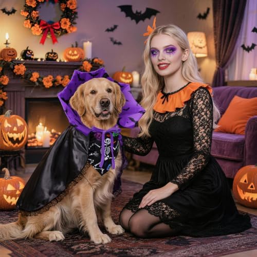 Dog Halloween Costumes with Black Bandana, Dog Vampire Cloak Cape(Purple,S) - Image 6