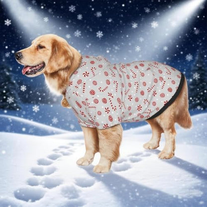 Christmas Dog Hoodie, Grey Candy Cane Print, with Leash Hole - Image 7