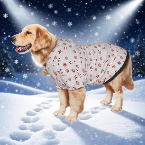 Christmas Dog Hoodie, Grey Candy Cane Print, with Leash Hole - Image 5